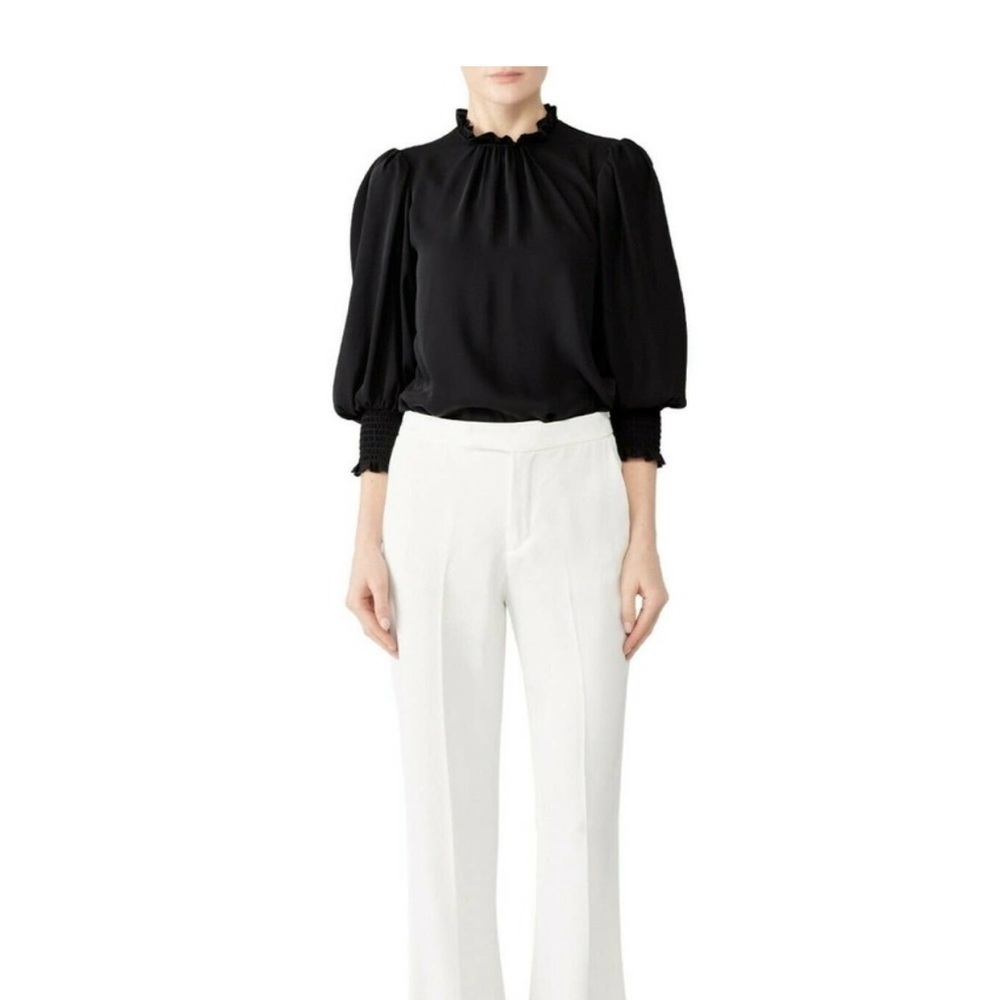 Amanda Uprichard Helene Black puff Balloon Sleeve Blouse